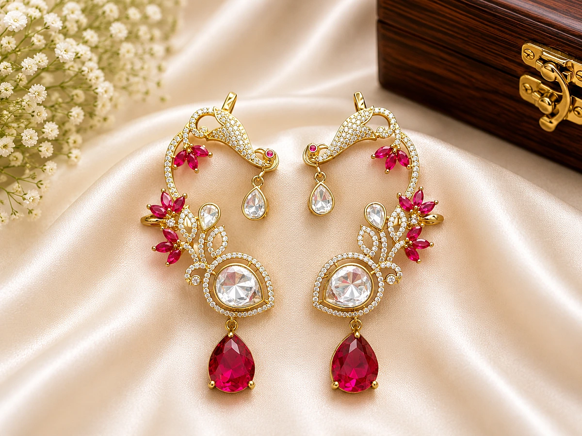 Moissanite Peacock Earcuffs