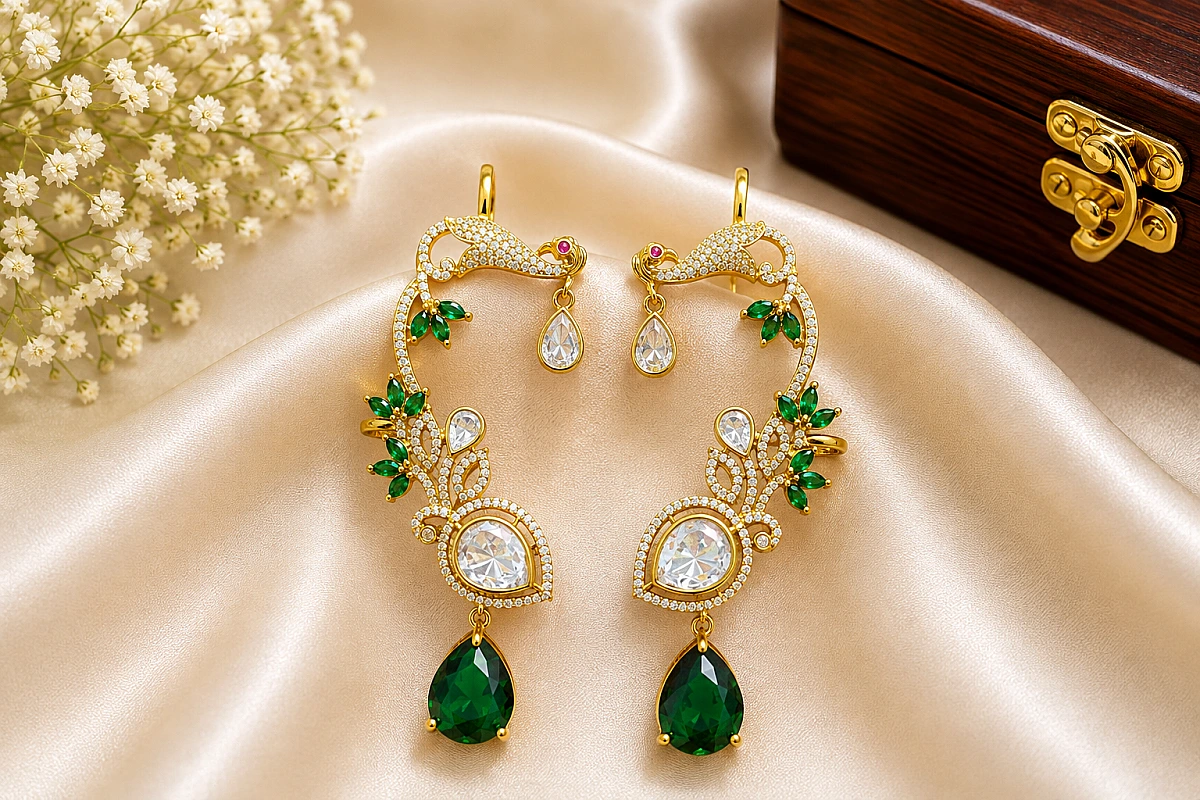 Moissanite Peacock Earcuffs - Image 3